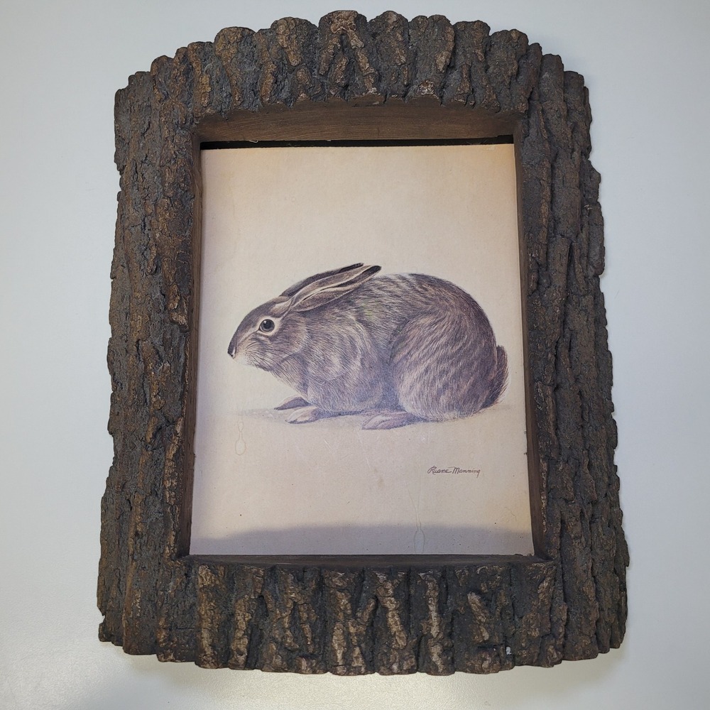 Ruane Manning Rabbit‎ Print Faux Wood Artwork Vintage 13x12 Cabin Decor